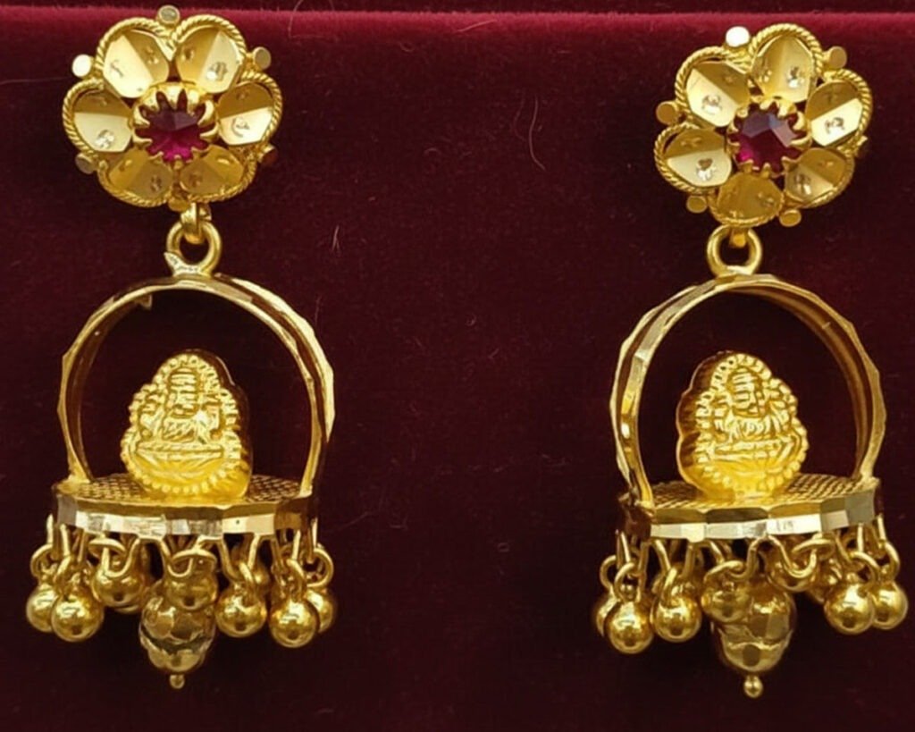 Gold earrings collection at Jai Durga Jewellers in Madurai